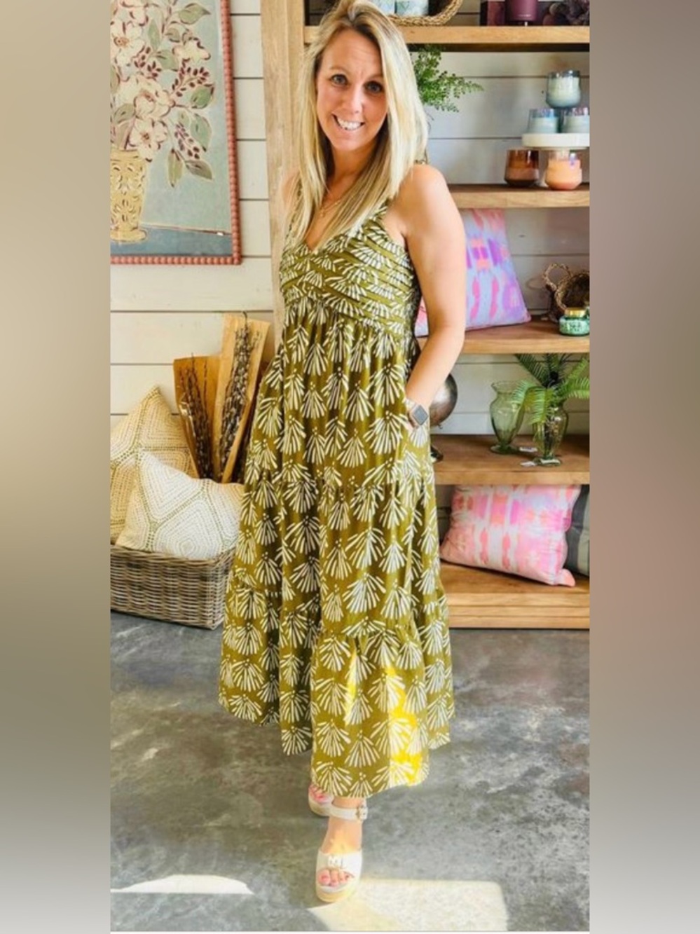 THML Seashell Print Maxi Dress, Medium